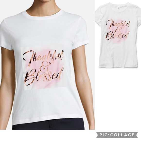 NWT! Press Lab Thankful & Blessed Short Sleeve Inspirational Graphic T-Shirt - Picture 4 of 12
